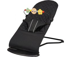 3Babies® Wipstoel – Bouncer – Verstelbare Rugleuning – Inklapbaar – Schommelstoel – Speelboog & Veiligheidsgordel – Zwart