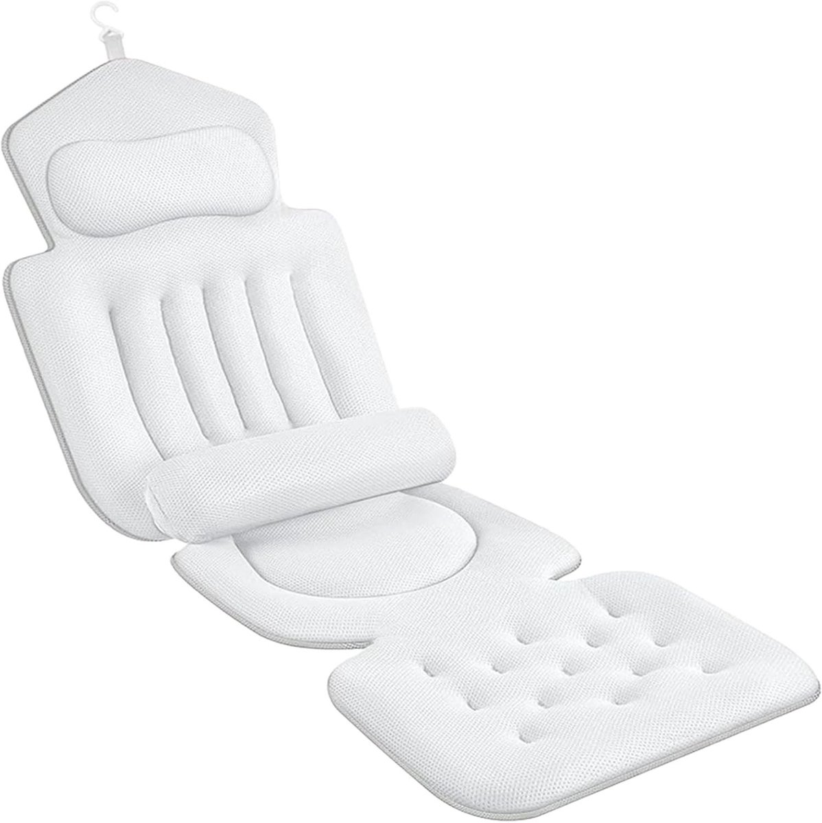 Comfortabele Badkussen met Lendesteun en Hoofdkussen - 4D Dikke Badmat 133 x 40 cm met 192 Zuignappen, Sneldrogend en Inclusief Ophanghaken voor Ontspanning in Bad en Spa