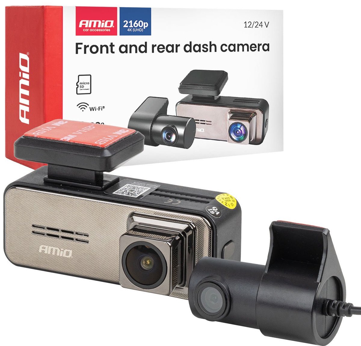 AMiO Dashcam Voor en Achter 4K + 2K WLAN – UHD Dual Camera 3840x2160 2560x1440 WiFi – 512GB Ondersteuning – 3.2” Display G Sensor Parking Mode