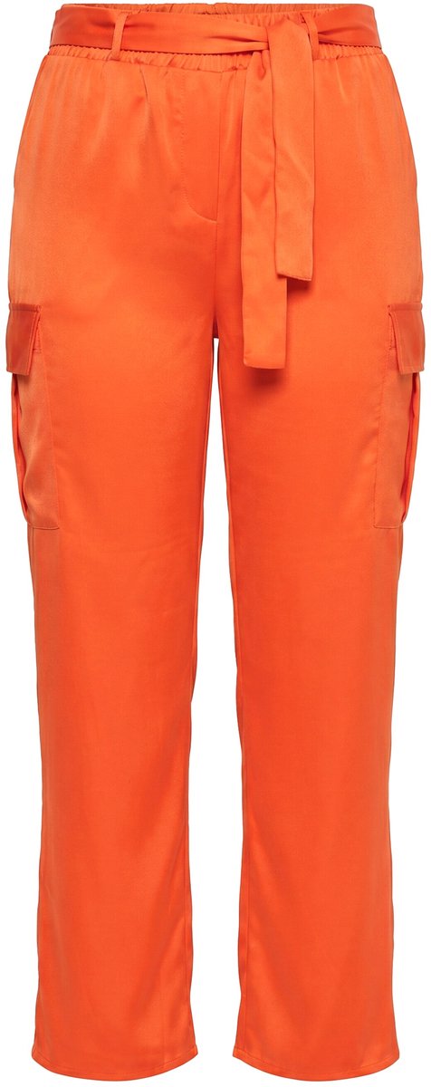 MIAMODA - Dames - Satijnen cargobroek rechte pijpen - Oranje - Maat 54