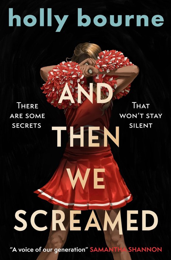 Couverture de livre avec une pom-pom girl en tenue rouge avec des pompons. "Holly Bourne And Then We Screamed"