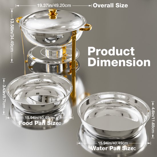 WARMOUNTS Chafing Dish Set 2 Stuks Goud – RVS Warmhoudbakken met Deksel – 2× 7,6L Buffet Schaal – Catering, Feest & Bruiloft — afbeelding 2