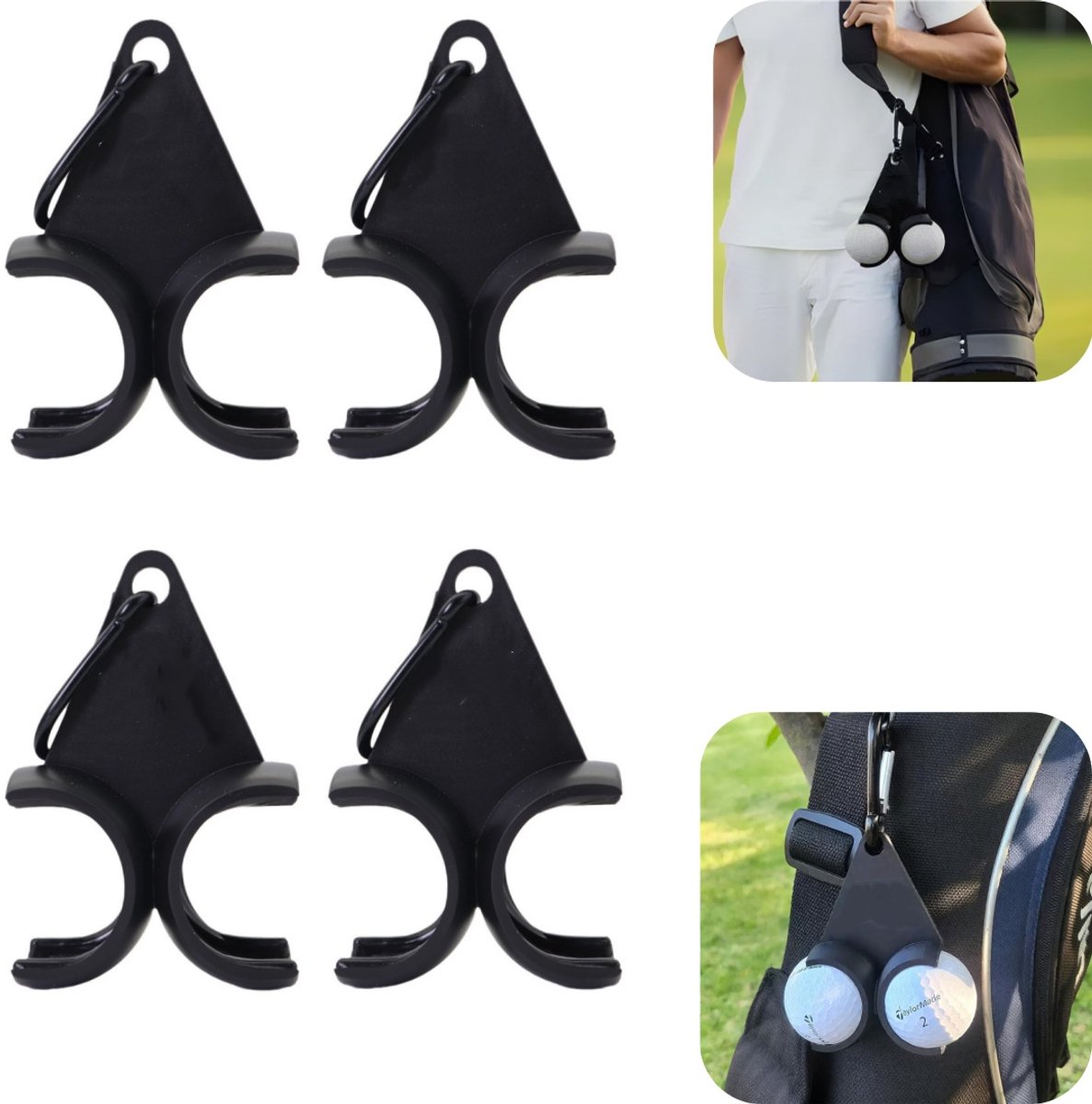4 stuks golfuitrusting opbergklem - golfclubsrek - golftas - tennisrek - met clipsluiting - draagbaar - opbergaccessoires - geschikt voor golf, tennis, sport (zwart, 10*6,1 cm)