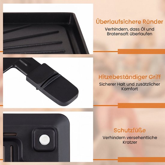COSTWAY 3-in-1 raclette-grill en fondue, 2200 W, elektrische grill voor 8 personen - Met anti-aanbakplaat en 8 pannen, elektrische grill met dubbele thermostaat, 8 houten spatels en 8 fonduegaten — afbeelding 2