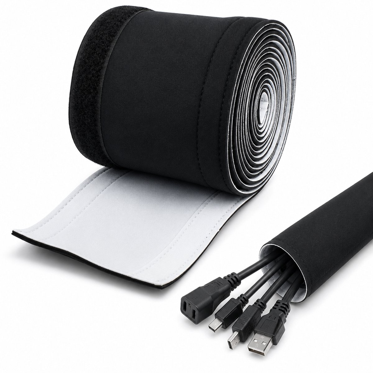 Kabel Organiser - Kabelmanagement met Klittenband - Kabelhoes voor Bureau, TV en Computer - Kabels Netjes Wegwerken - Op Maat te Knippen - 3 m x 13,5 cm - Zwart