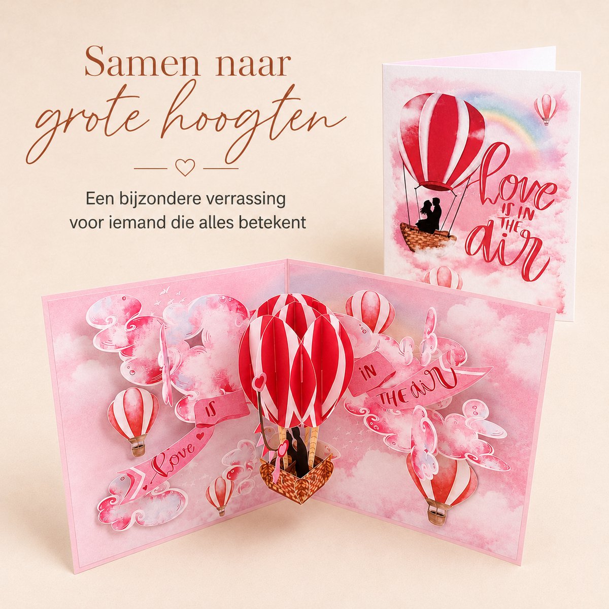 Paperbloom Pop-up Liefdeskaart – 3D Wenskaart met Luchtballon – Love is in the Air – Romantische Kaart voor Partner, Jubileum en Valentijn