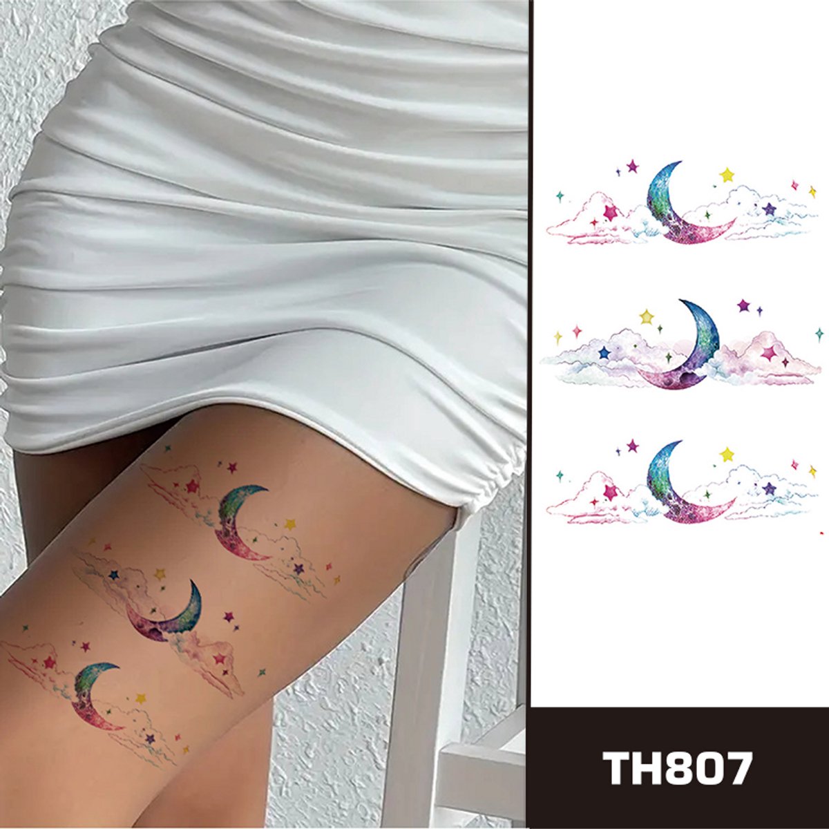 Temporary Tattoo Halve Maan met Wolken (A5 formaat) [Neptattoo - Tijdelijke tatoeage - Nep Fake Tattoos - Water overdraagbare festival sticker henna outfit tattoo - Glitter tattoo - Volwassenen Kinderen Jongen Meisje]