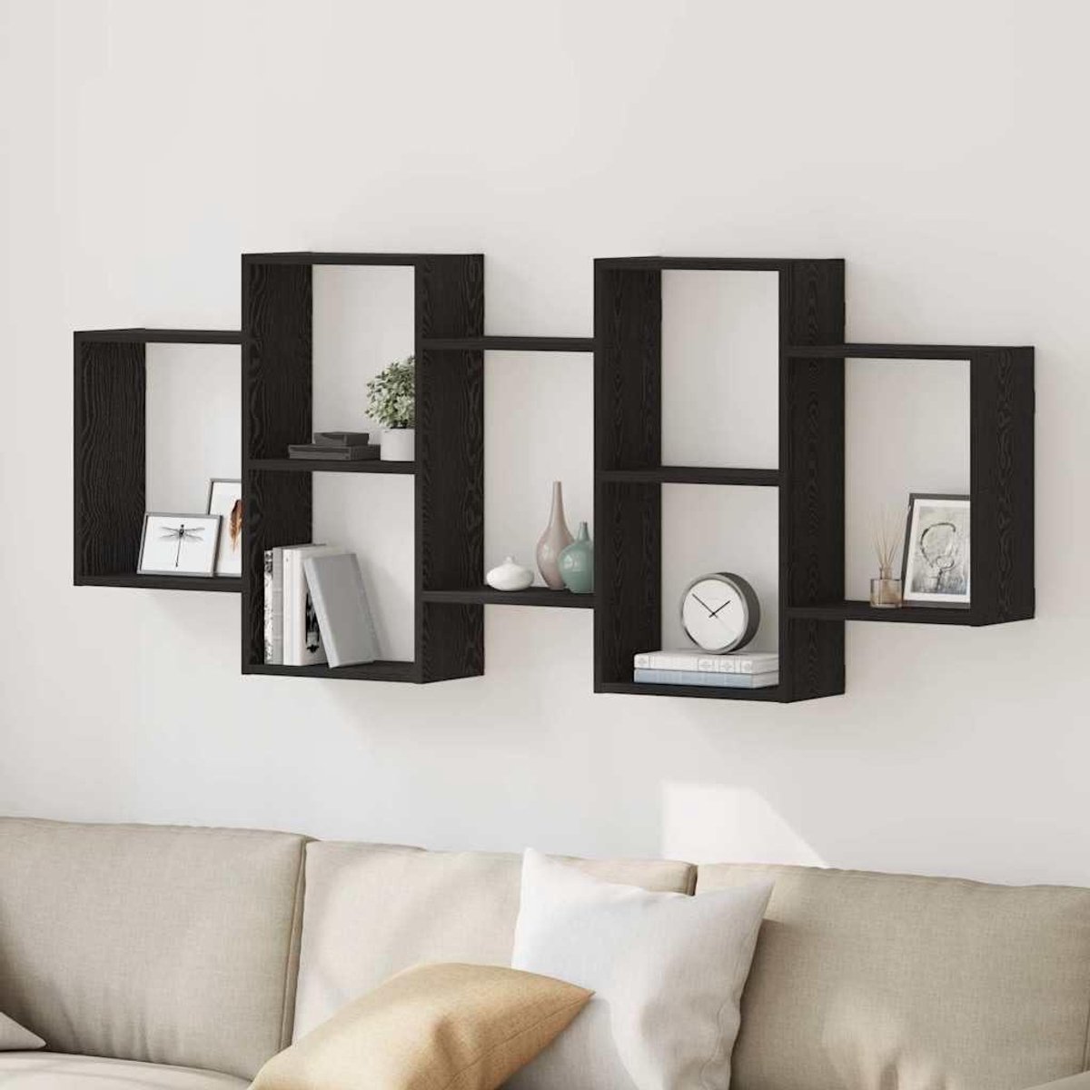 Zwevend Wandrek - Opbergrek Muur - Woonkamer Ordenen - Eikenlook Design - 159 x 18 x 65 cm - Zwart