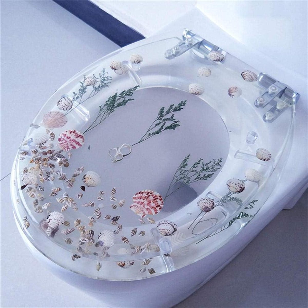 Toiletbril - Toiletdeksel Toiletdeksel - Hygiënisch Gebruik - Automatische Sluiting - 47 x 38 cm - Transparant Geel