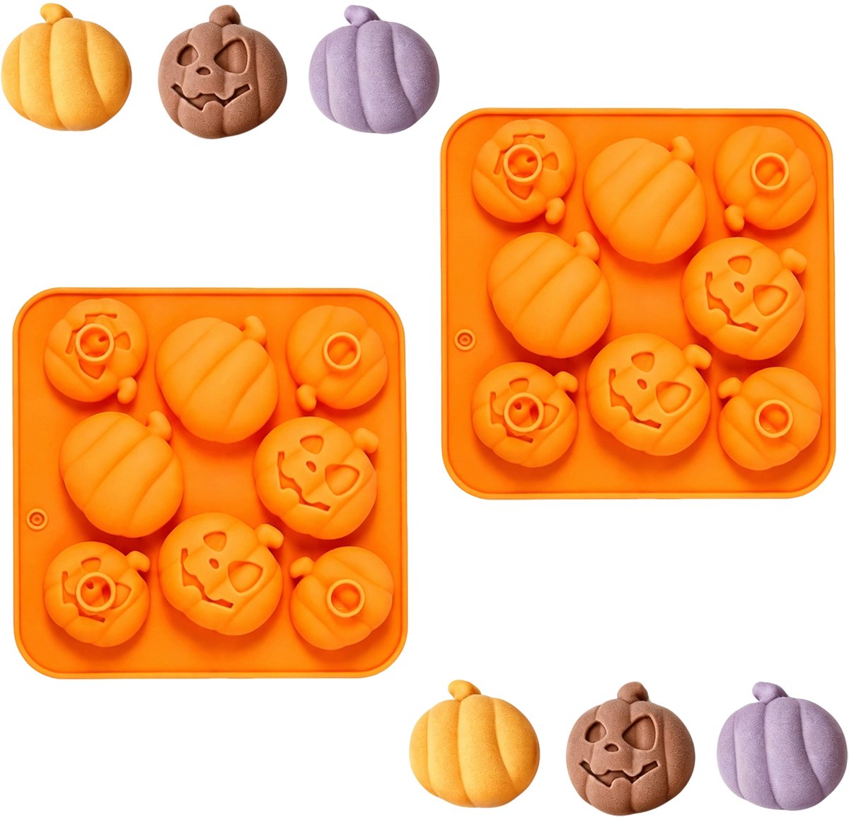 2-stuks Pompoen chocoladevorm - Halloween siliconen vorm - Siliconen vorm - Mousse vorm - Taartvorm - Vorm - 15 gaten - 20*10,5*1,6 cm - Geschikt voor snoepjes, gummisnoepjes, gelei, was, zeep, enz. - Oranje