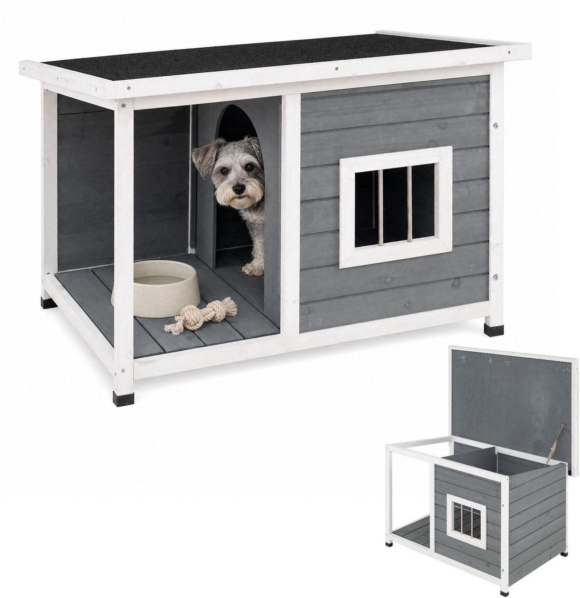 Hondenhok - Buiten - Bench - Ren - Weerbestendig - Kennel - Rek - Grijs