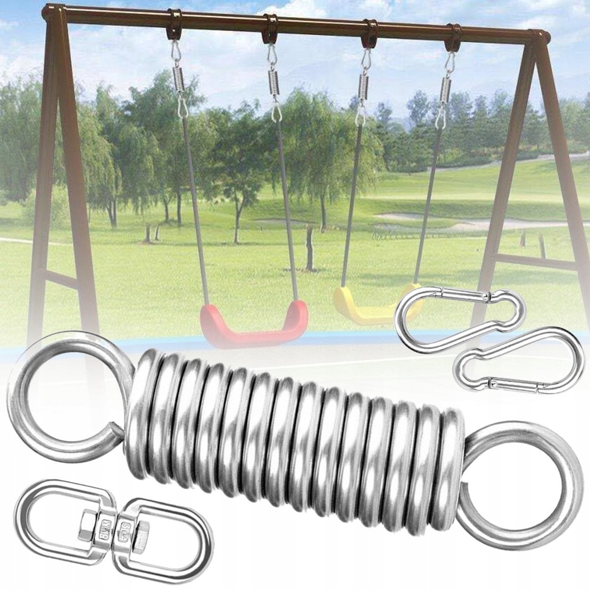 360° Draaibare Veerhaak Met 2 Karabiners - 304 Roestvrij Staal Draagvermogen 250 kg Corrosiebestendig - Ideaal Voor Bokszakken Yogatrapeze En Hangstoel