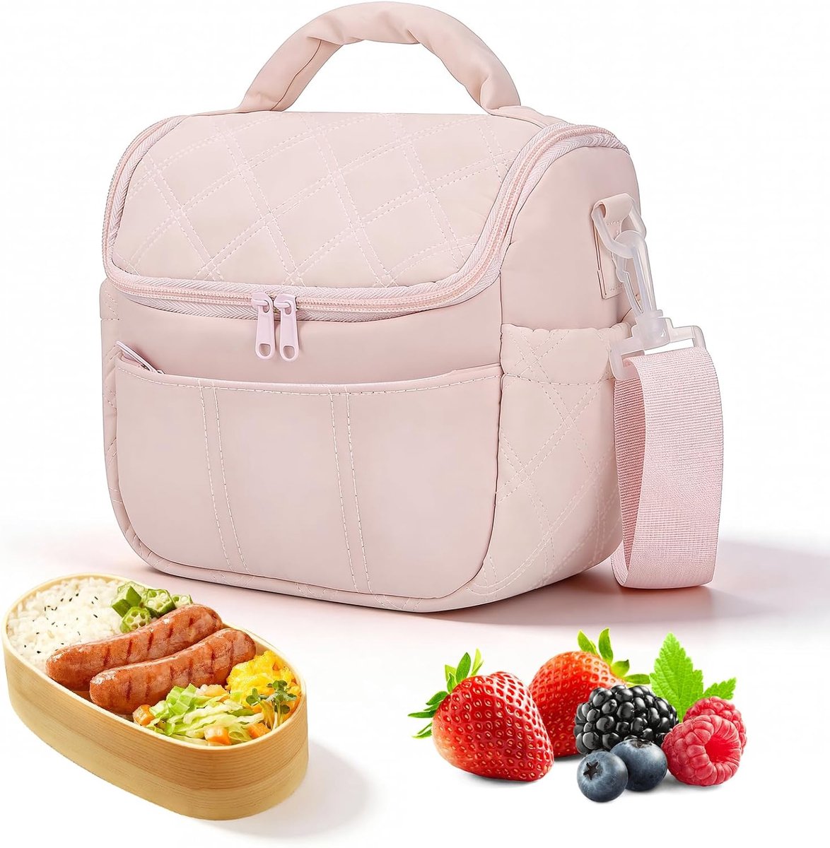 Bobypet - Geïsoleerde Koeltas Dames Roze - Stijlvolle Gewatteerde Lunchtas met Afneembare Schouderriem - Zachte Lekvrije Thermotas voor Werk, Kantoor, Picknick en Reizen