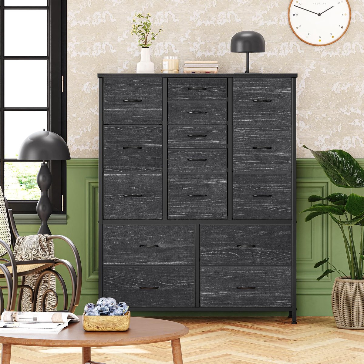 Triumpunpre - Moderne ladekast 15 lades in stof – Metalen frame – Houten blad – Veelzijdige opbergoplossing woonkamer, slaapkamer en entree – Deco