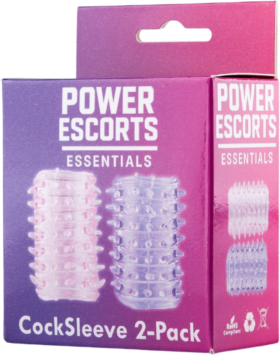 Power Escorts Textured Penis Sleeves – 2 Stuks – Geribbeld en Genopt – Roze en Paars