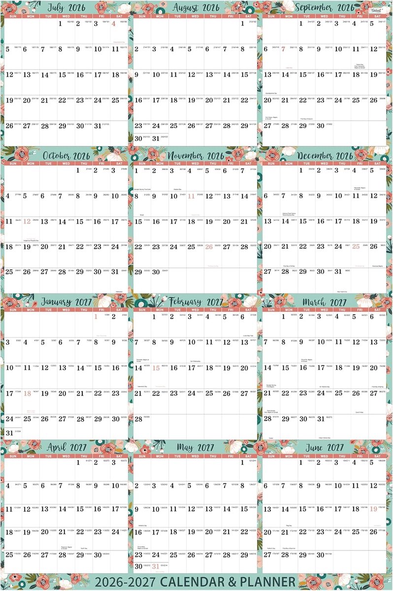 SnelShoppen - Muurkalender 2024 - Jaarlijkse Muurkalender 2024 van januari tot december, 22,4" x 34,6", Kalendervel met Juliaanse datum, Grote Papiere
