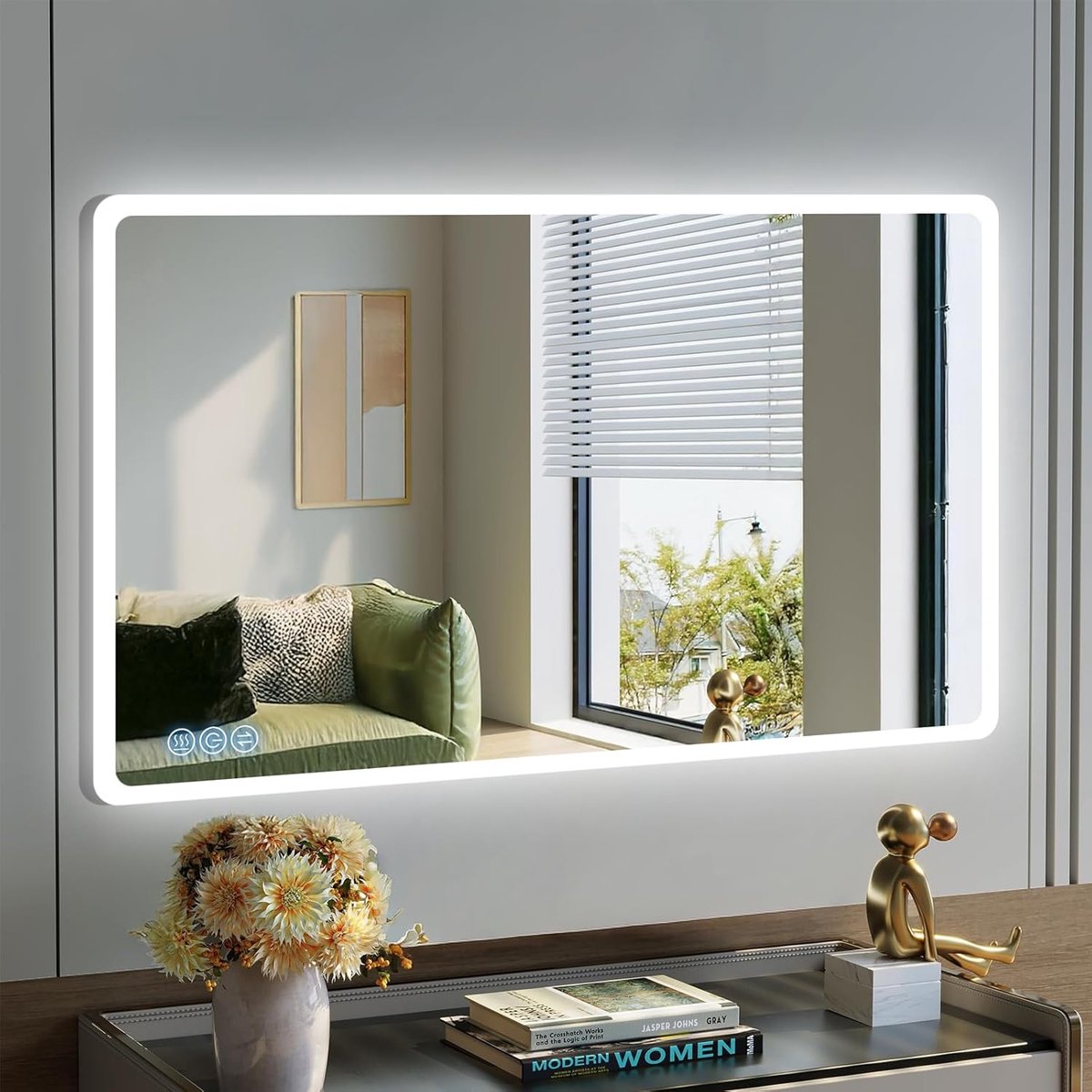 SnelShoppen - Badkamer Spiegel met Verlichting 100 x 60 cm, Wandspiegel met Touch Schakelaar, IP65 LED Spiegel voor Badkamer met Geheugenfunctie, 3 Kl