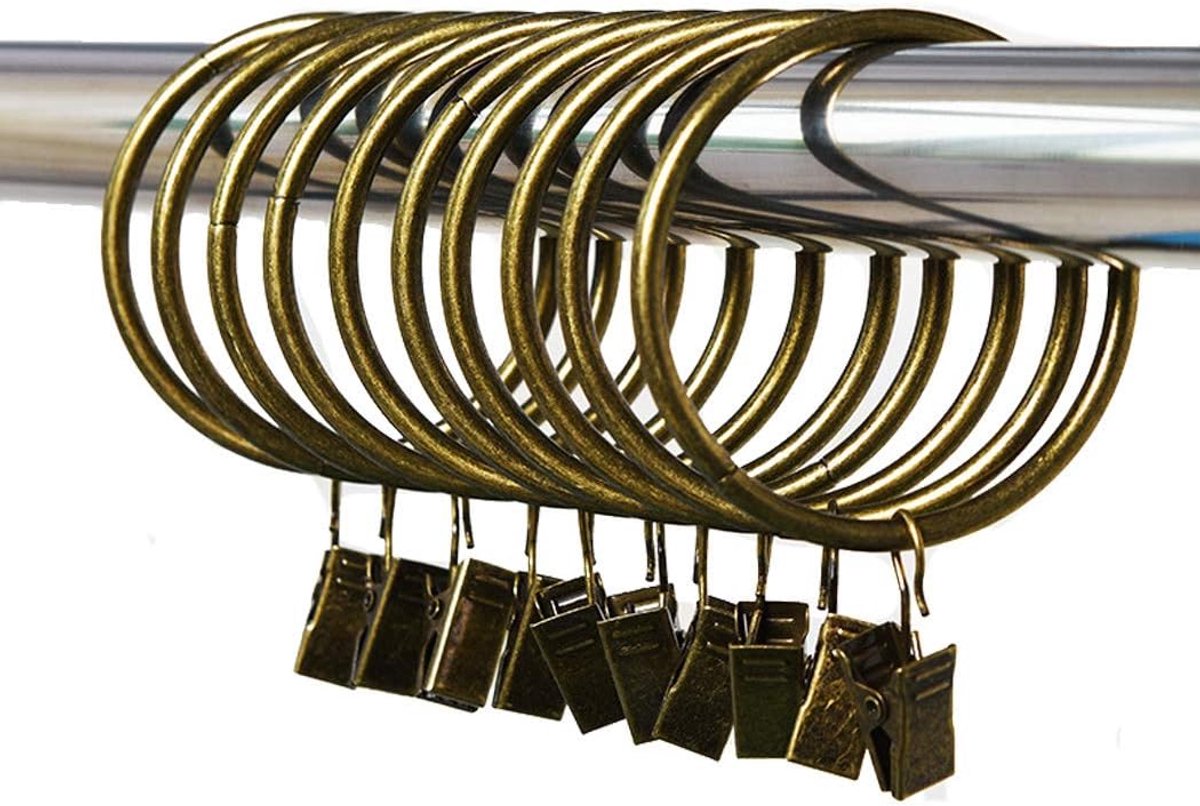 SnelShoppen - 20 Stuks Bronzen Gordijnringen met Clips - 38mm Binnenmaat - Metaal - Corrosiebestendig - Voor Gordijnroede 25-28mm - Perfect voor Huisk