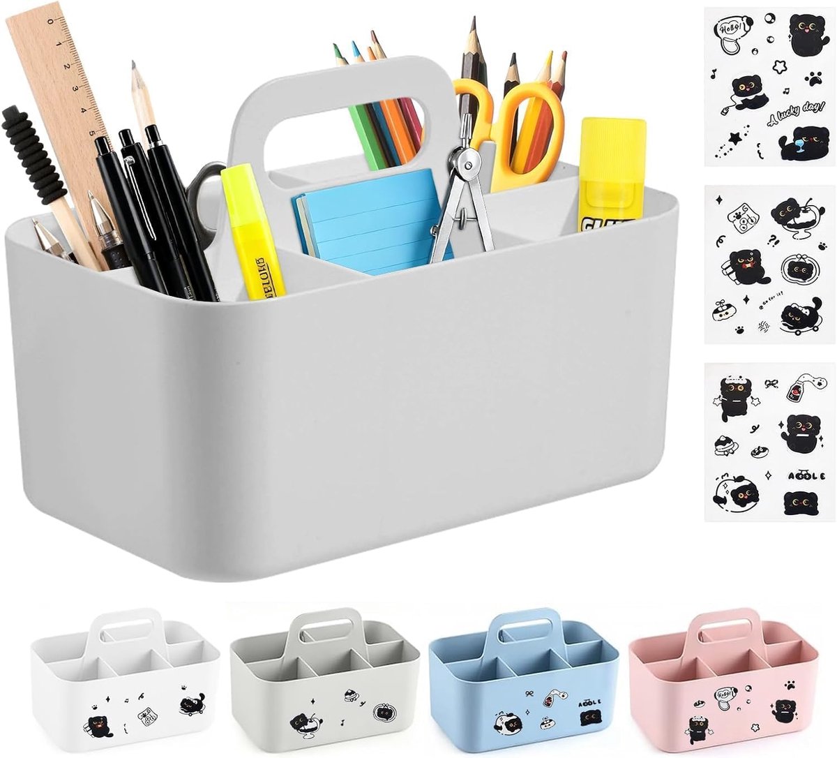 Caddy-organizer 5-sleuven - lichtgrijs - met handgreep - ideaal voor badkamer en kantoor - ShopVlot