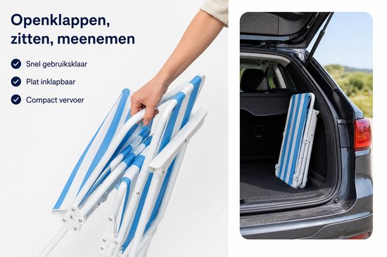 Opvouwbare Campingstoel - Met Armleuningen - Blauw en Wit — afbeelding 2