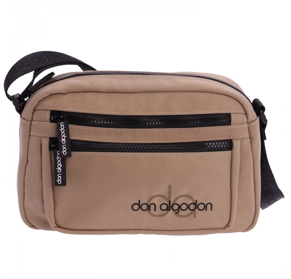 SnelShoppen - Dames Schoudertas Beige van Nylon met 2 Ritssluitingen, Ruim Hoofdvak en Buitenzakken voor Dagelijks Gebruik, 25x9x17 cm