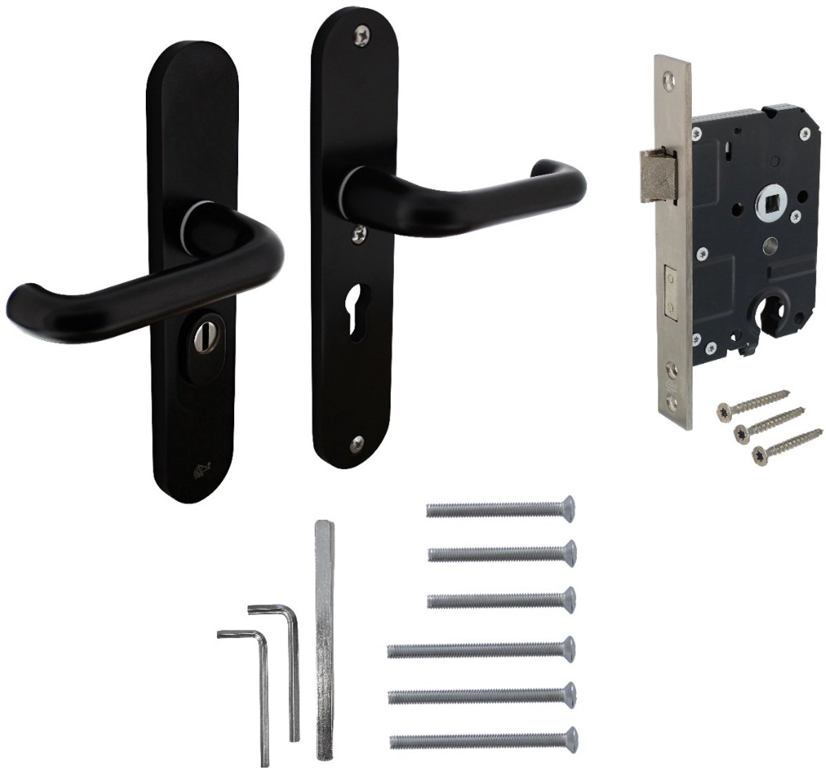 Intersteel Set achterdeurbeslag ovaal: SKG3 veiligheidsbeslag ovaal 250x50mm kruk/kruk kt55 met SKG2 slot 55pc aluminium zwart