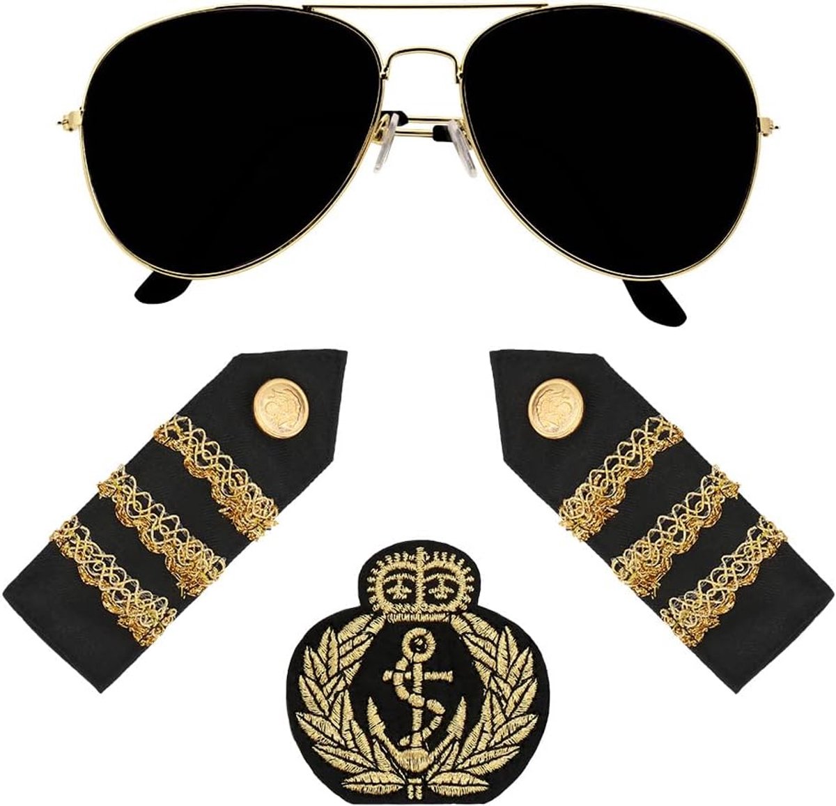 Kostuumset, bril, broche en schouderkussens, kostuumset voor