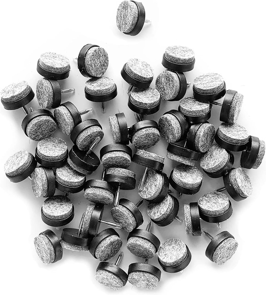 Vilten Schuifregelaars Meubelmatten met Spijker Ø24x9mm Vilten Voeten Pads Vloerbeschermer Stoel Tafel Poten Geluidsdemping Zwart 50 Stuks