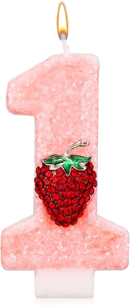 Nummer 1 Kaars, Schattige Bessen Nummer Een Kaars Aardbeien Thema Taart Topper Decoratie Benodigdheden voor Eerste Verjaardag Bruiloft Feest Babyshower Decoratie