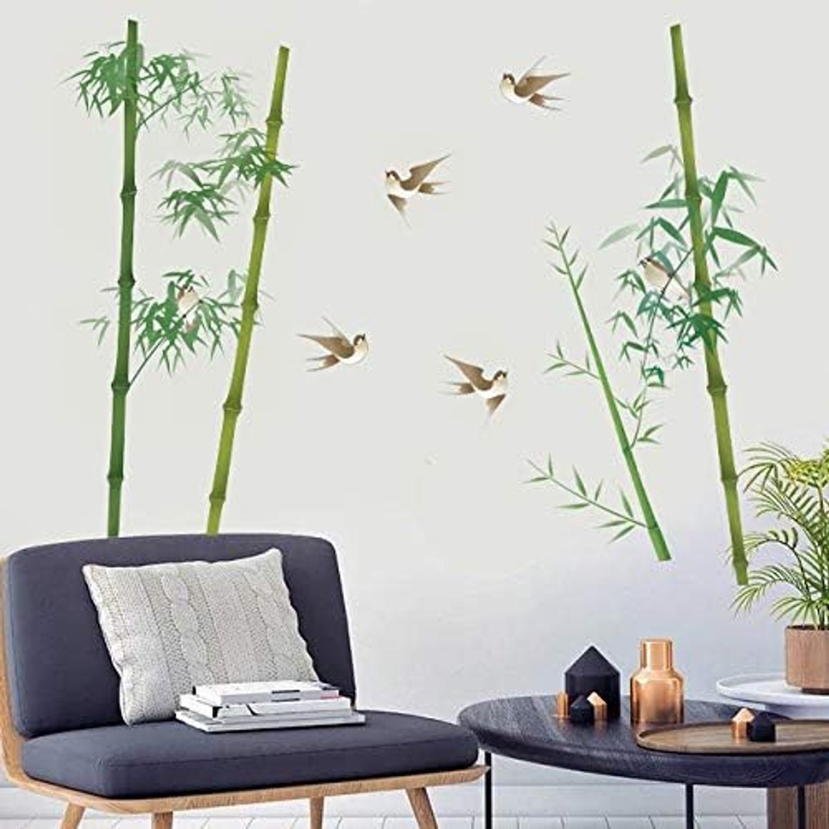 Muurstickers Bamboe Muursticker Bomen Vogels Verwijderbare Deco