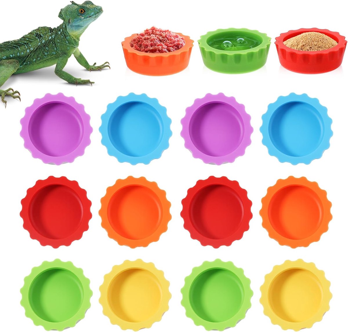 12 stuks kuifgekko voedselschaal kleine siliconen reptielen