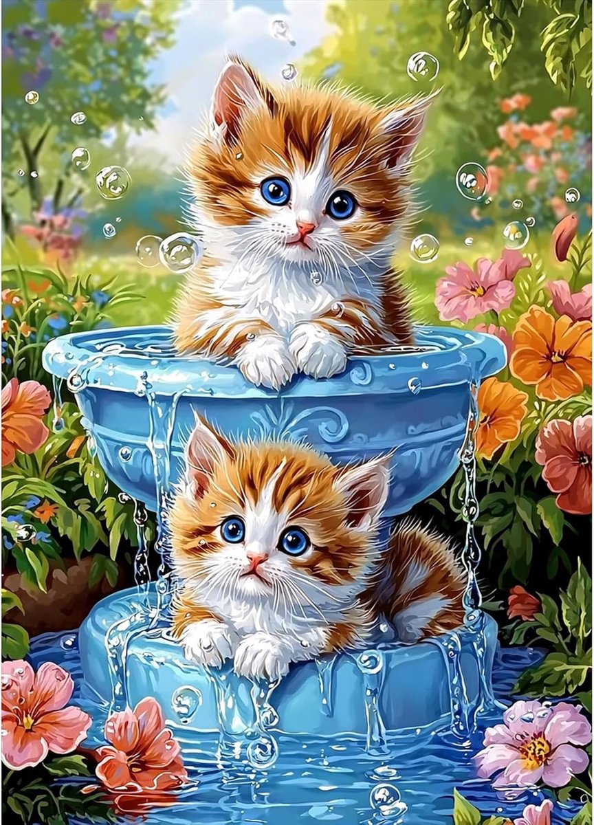 5D Diy Diamond Painting complete set, twee kittens Diy diamond