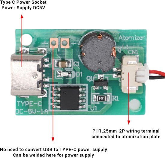 Ultrasone Mist Maker USB Atomizer Module Kit met Katoenen Wattenstaafjes en Bestuurdersborden, Multifunctionele Luchtbevochtiger voor Industrieel en Voertuiggebruik — afbeelding 2