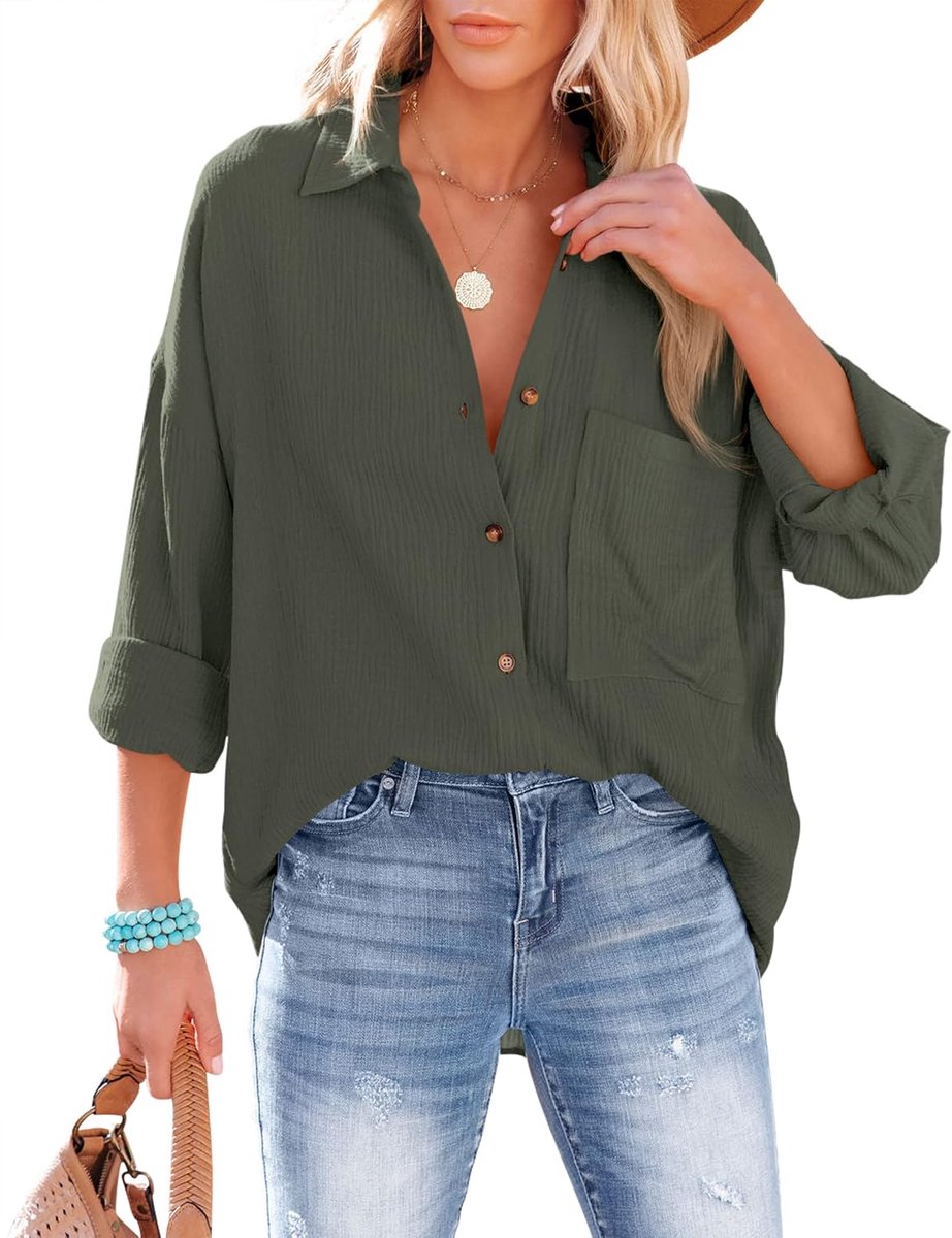 Damesblouse, casual overhemd, elegant bovendeel, met V-hals, 100