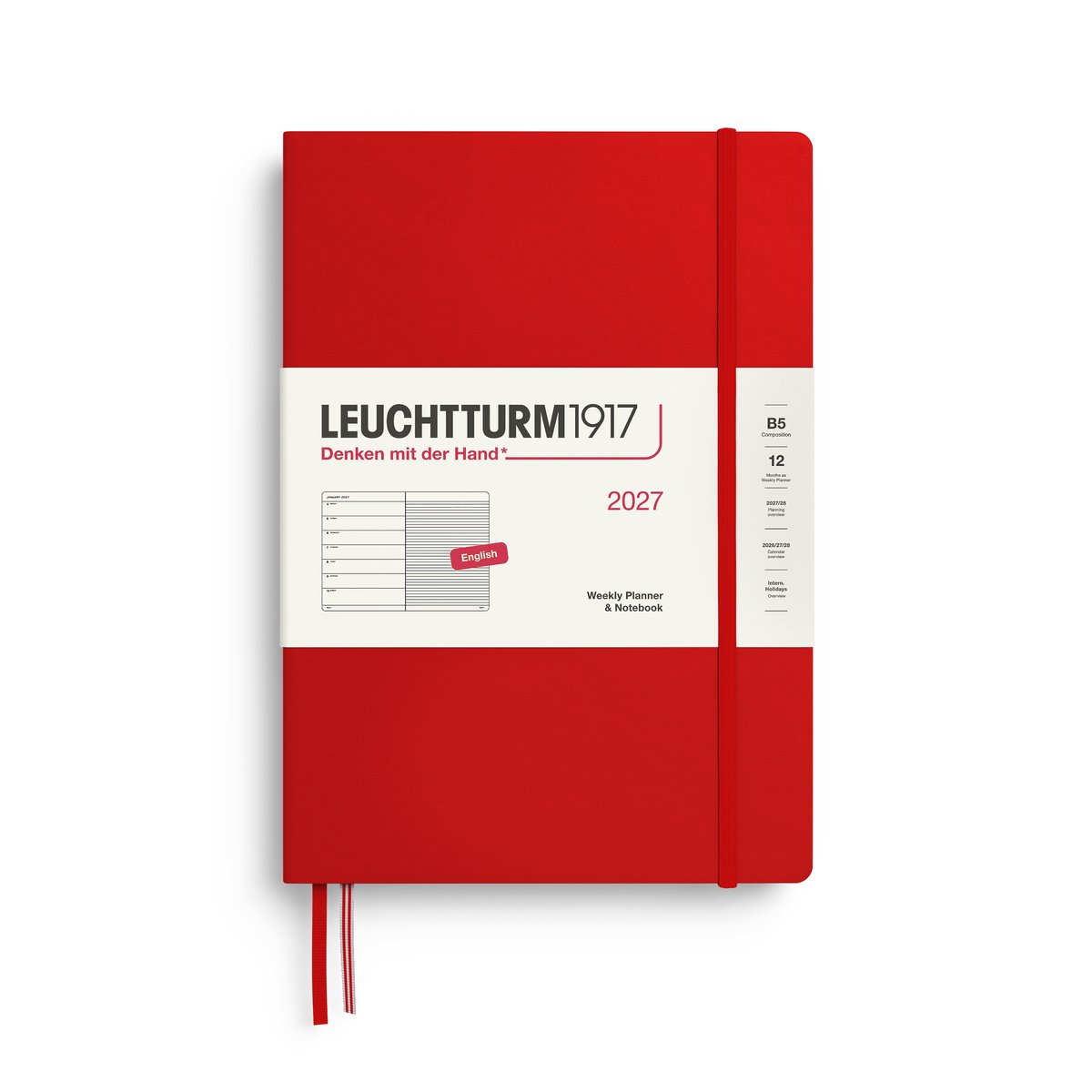 Leuchtturm1917 - 2027 - Weekly Planner & Notebook - B5 Composition 18x25cm - cherry - hardcover