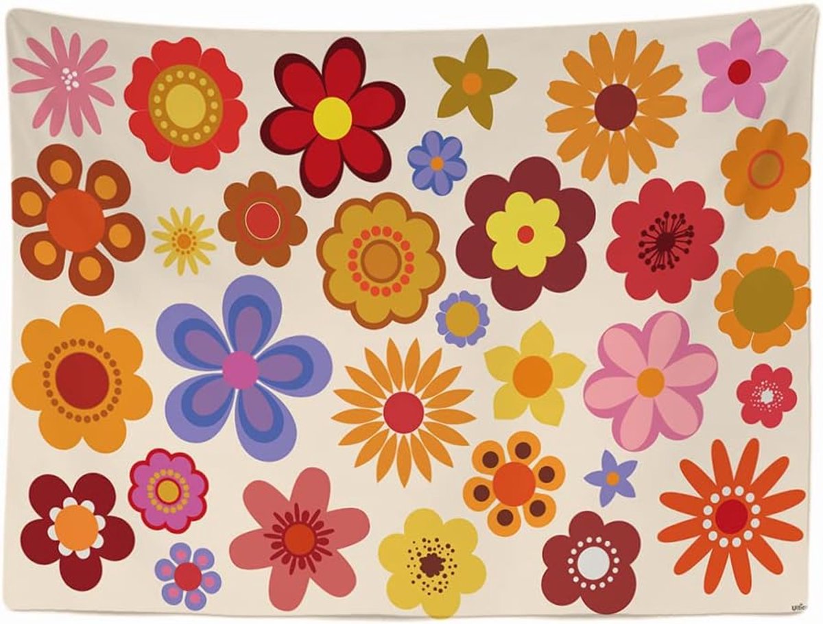 Flower Power bloemen - wandtapijt - 200x150 cm - groot wandtapijt
