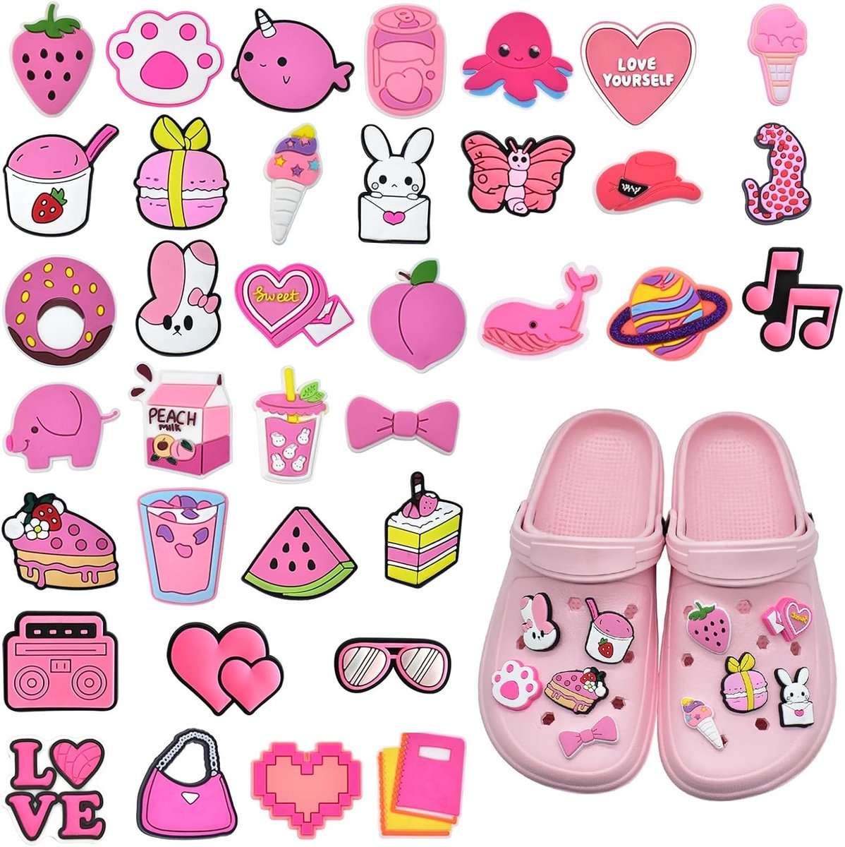 Bedels van pvc, cartoon-hangers voor clogs, doe-het-zelf-accessoires voor schoenen, voor tieners, meisjes, vrouwen, verjaardagscadeaus, gastgeschenken, One Size, siliconen en