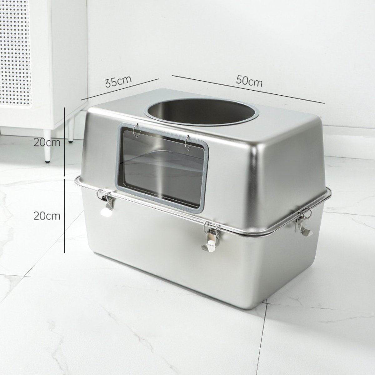 GYW Steel Litter Box- Kattenbak - Vol roestvrij staal - Hop in - Anti-Slip Pads