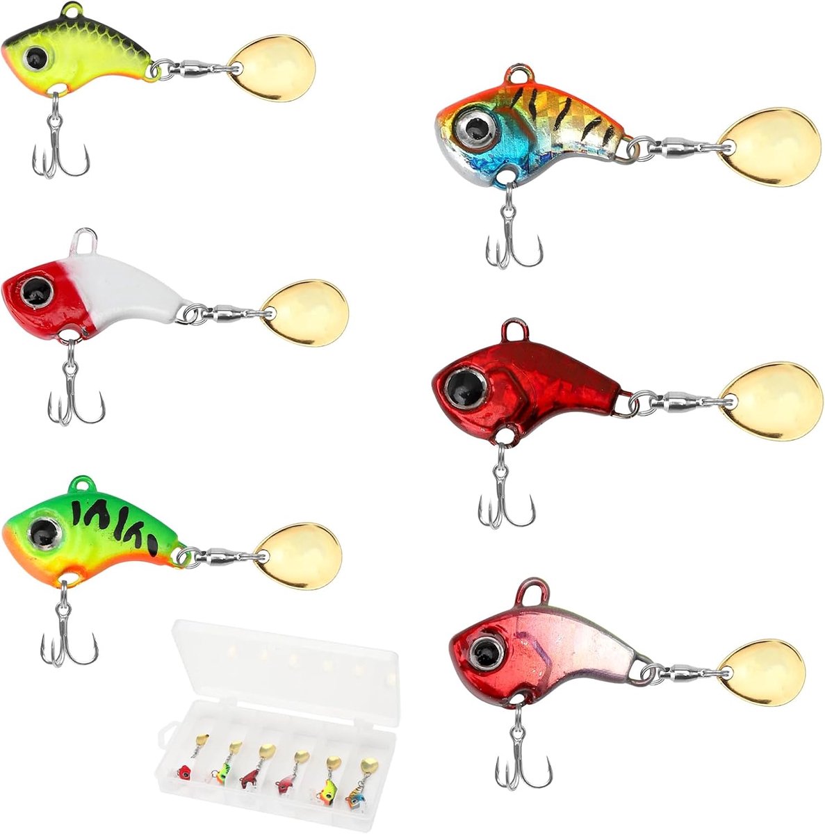 6 stuks visaas-set, jig spinner, hengelaas, kunstaas, spinnerbait loodkopspinner, snoekaas, vishaken voor baars, snoek, snoekbaars, meerval, voorvork