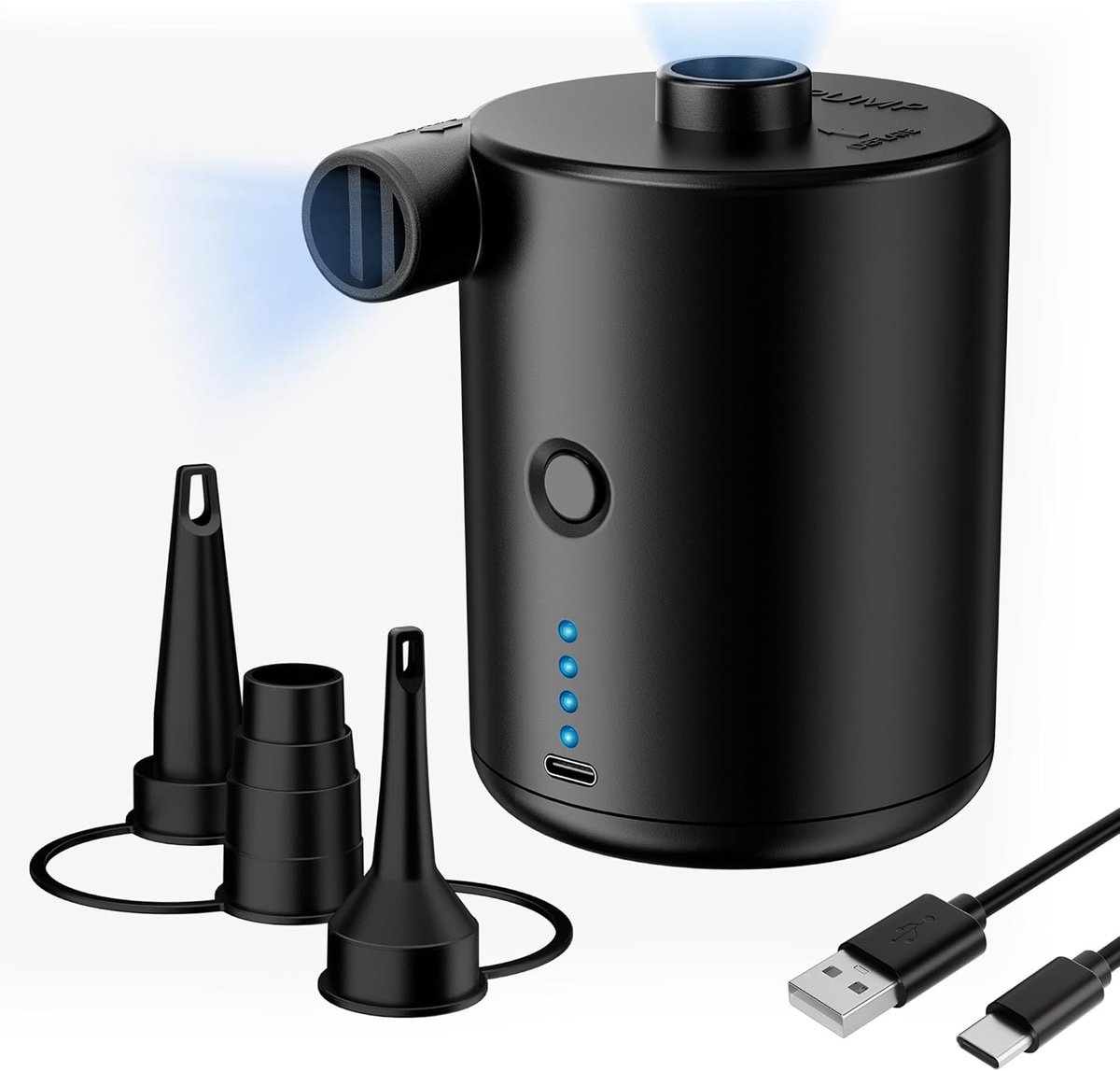 Elektrische luchtpomp, 4000 mAh accupomp met 3 sproeiers, oplaadbare luchtpomp, snel opblazen/leeg laten lopen voor camping, luchtmatras, rubberboot, kinderbadje, opblaasbaar, zwemring