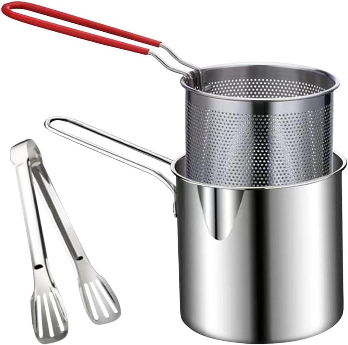 Frituurpan met Zeef - Kleine Kookpan - Thuis Frituren - Ingebouwde Thermometer - 12.7 x 12.7 x 12 cm - Zilver