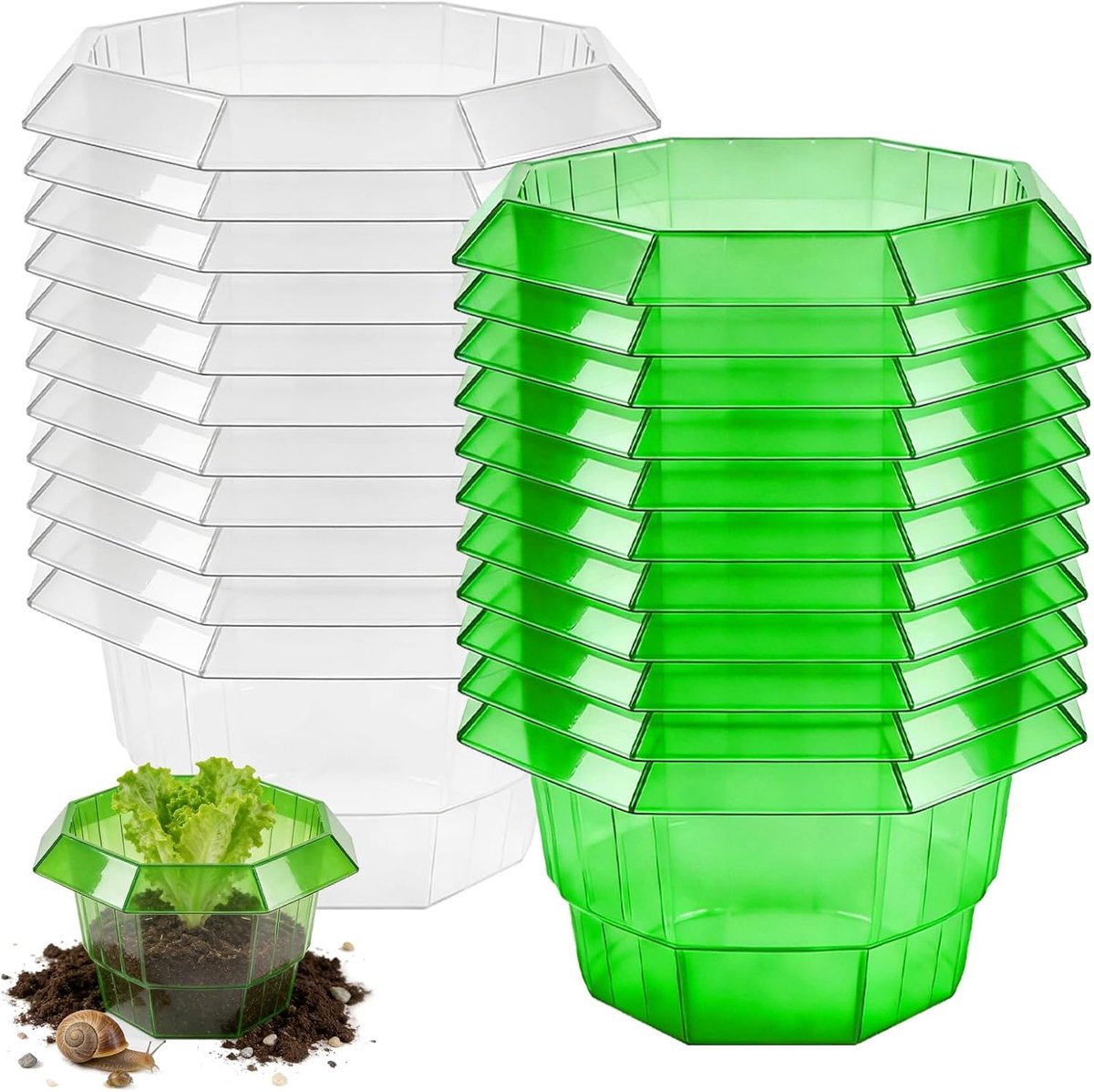 22 stuks slakkenkraag: 23 cm slakkenbeschermringen, slakkenbescherming, groene slakkenhek, stabiel slakkenafweer, slakkenkraag- kunststof, je kropsla- en koolplanten