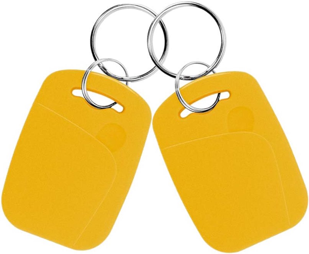 10 stuks RFID-sleutelhangers, dubbele frequentie, 125 kHz en 13,56 MHz, 2-in-1, samengestelde UID-sleutelhanger, herbeschrijfbaar, voor het kopiëren/klonen van sleutels/kaarten, geel, S