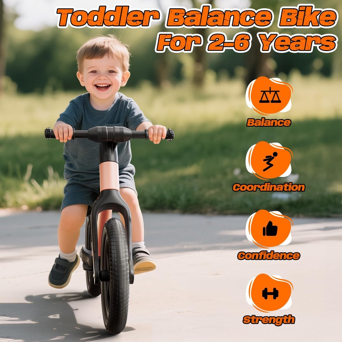 Loopfiets voor kinderen vanaf 2 jaar, kinderfiets voor 2-6 jaar, 14 inch, luchtbanden, verstelbare zitting, licht frame zonder pedalen, cadeaufiets voor jongens en meisjes