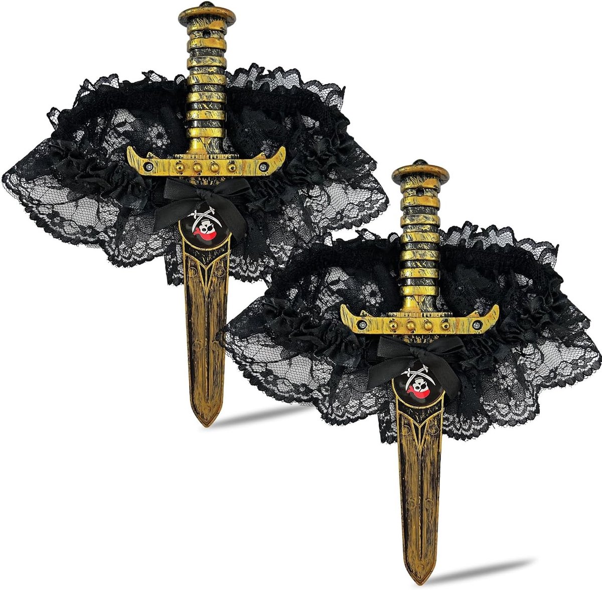 2-delige Piraten Thigh Garter Set, Elastische Kanten Beenband met Plastic Dagger, Kostuumaccessoires voor Halloween, Carnaval en Cosplay Feestjes