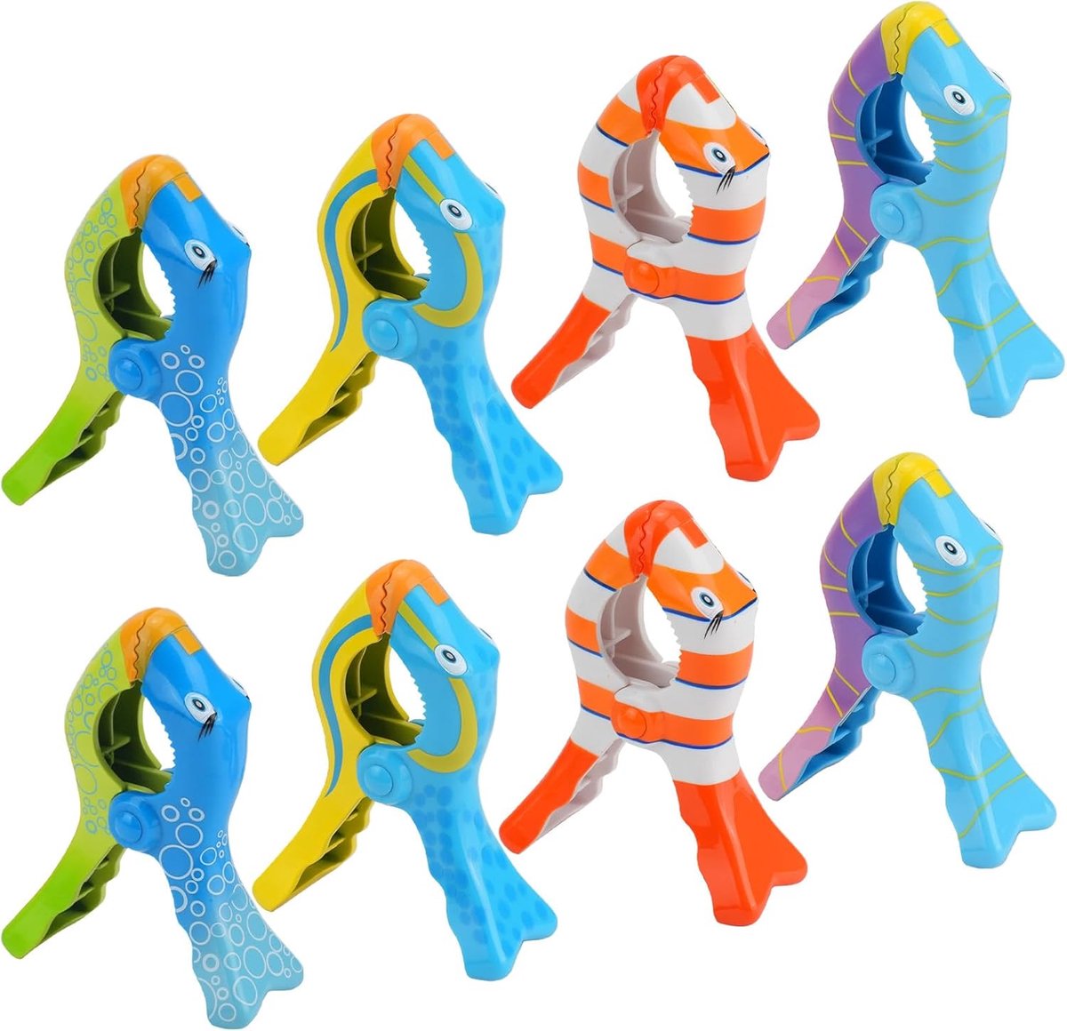 8 handdoekklemmen voor strandstoelen, cartoon, vishanddoekklemmen