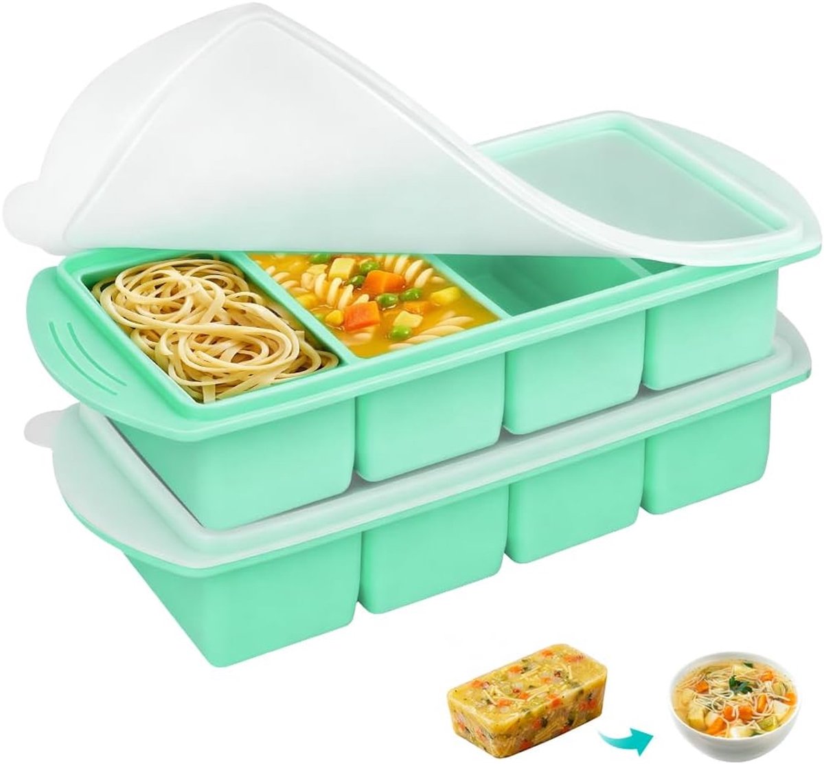1000 ml 2 stuks siliconen vriesbakjes, 2-in-1 soepcontainers en vriesvormen voor levensmiddelen