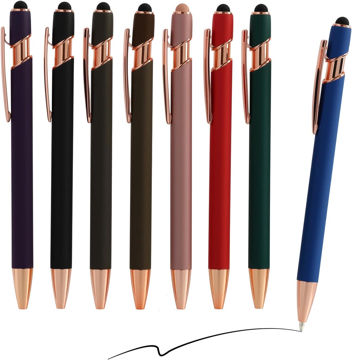 Balpen met touchpen, 8 stuks, 2-in-1 balpen met styluspunt voor touchscreen-apparaten, intrekbare balpen, 1,0 mm, voor kantoren, school, familie, kantoormedewerkers, glad schrijven