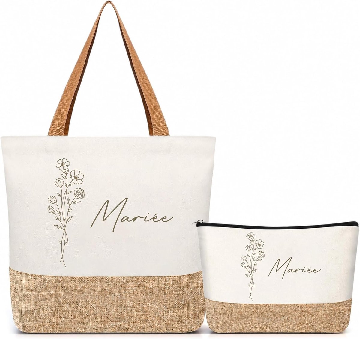 2 Delige Set Bruidsgeschenk Jute Draagtas Make-Uptasje