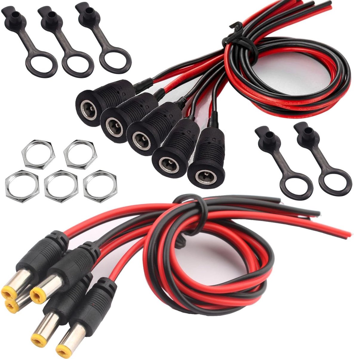 18Awg 12V 5A 5,5 X 2,1 mm Power Jack Socket Set, 5 x Dc Power Jack